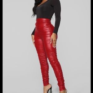 Fashionnova red faux leather leggings